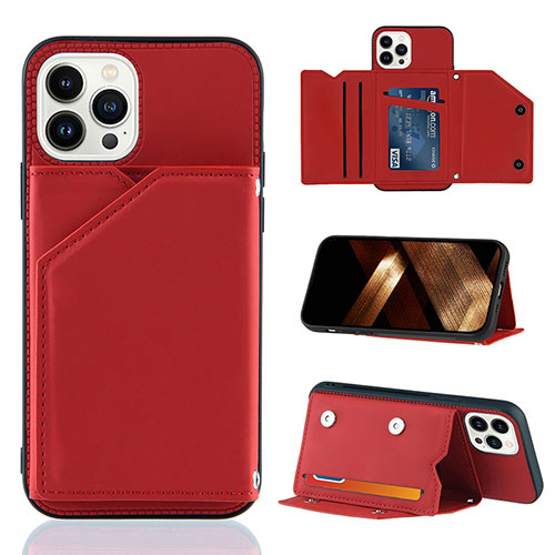 Soft Luxury Leather Snap On Case Cover Y05B for Apple iPhone 13 Pro Red