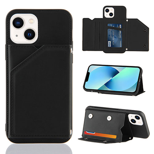 Soft Luxury Leather Snap On Case Cover Y05B for Apple iPhone 15 Black