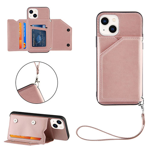 Soft Luxury Leather Snap On Case Cover Y06B for Apple iPhone 14 Plus Rose Gold