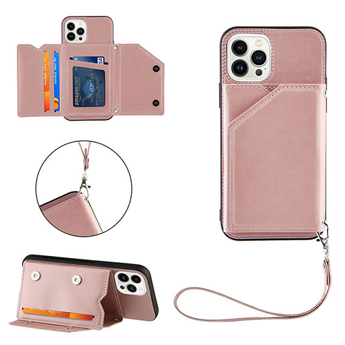 Soft Luxury Leather Snap On Case Cover Y06B for Apple iPhone 15 Pro Max Rose Gold