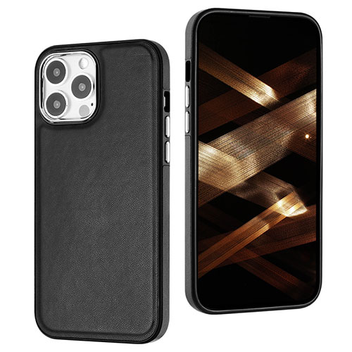 Soft Luxury Leather Snap On Case Cover Y07B for Apple iPhone 13 Pro Max Black