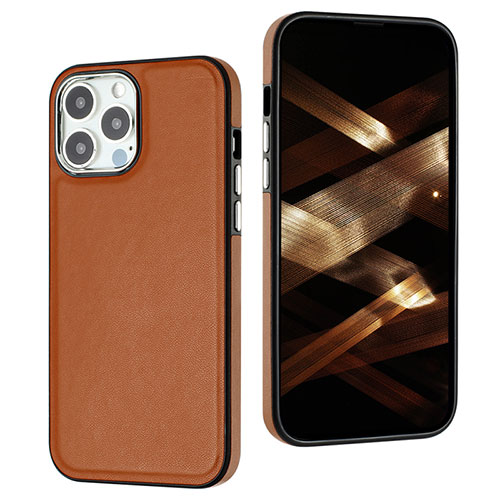 Soft Luxury Leather Snap On Case Cover Y07B for Apple iPhone 13 Pro Max Brown