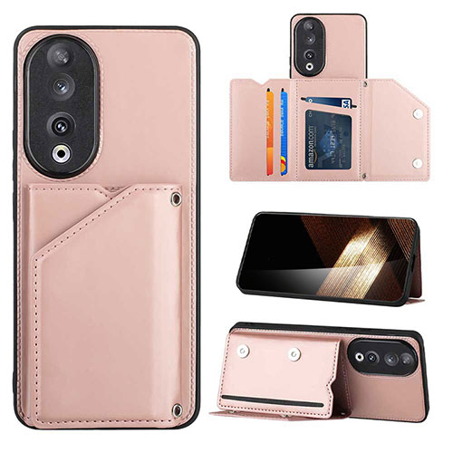 Soft Luxury Leather Snap On Case Cover YB1 for Huawei Honor 90 5G Rose Gold