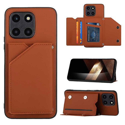 Soft Luxury Leather Snap On Case Cover YB1 for Huawei Honor X6a Brown