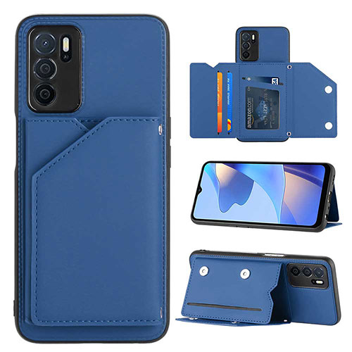 Soft Luxury Leather Snap On Case Cover YB1 for Oppo A16 Blue