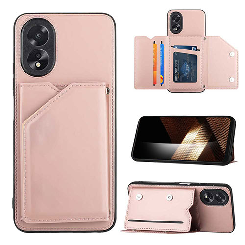 Soft Luxury Leather Snap On Case Cover YB1 for Oppo A18 Rose Gold