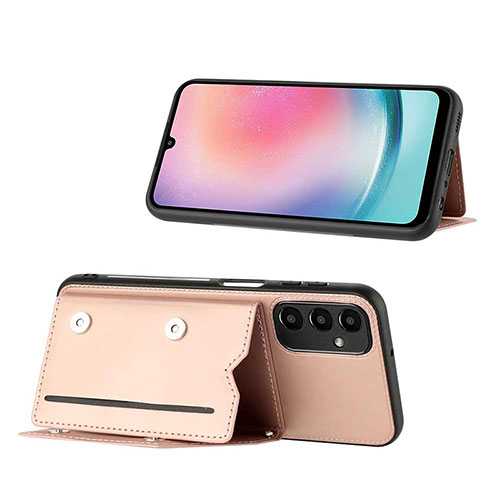 Soft Luxury Leather Snap On Case Cover YB1 for Samsung Galaxy A24 4G Rose Gold