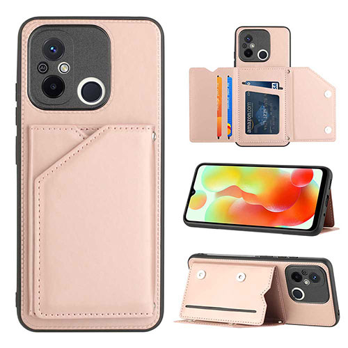Soft Luxury Leather Snap On Case Cover YB1 for Xiaomi Redmi 12C 4G Rose Gold