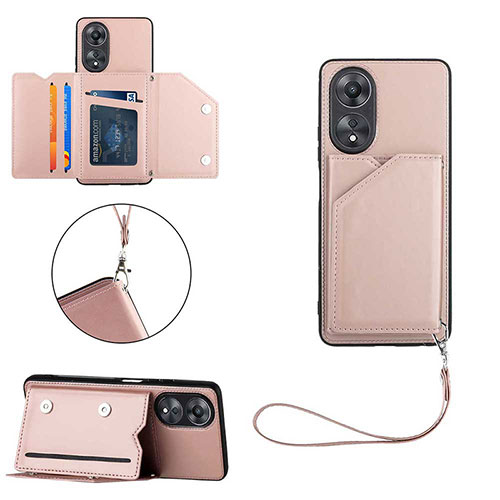 Soft Luxury Leather Snap On Case Cover YB2 for Oppo A18 Rose Gold