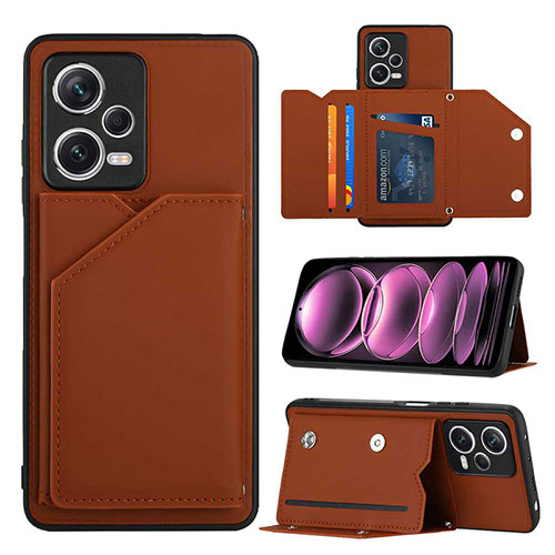 Soft Luxury Leather Snap On Case Cover YB2 for Xiaomi Redmi Note 12 Explorer Brown