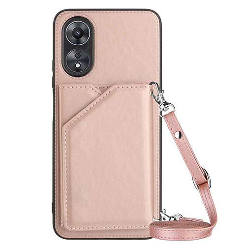 Soft Luxury Leather Snap On Case Cover YB3 for Oppo A17 Rose Gold