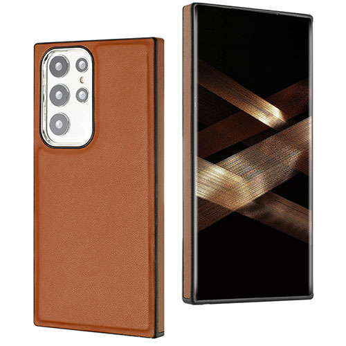 Soft Luxury Leather Snap On Case Cover YB6 for Samsung Galaxy S25 Ultra 5G Brown