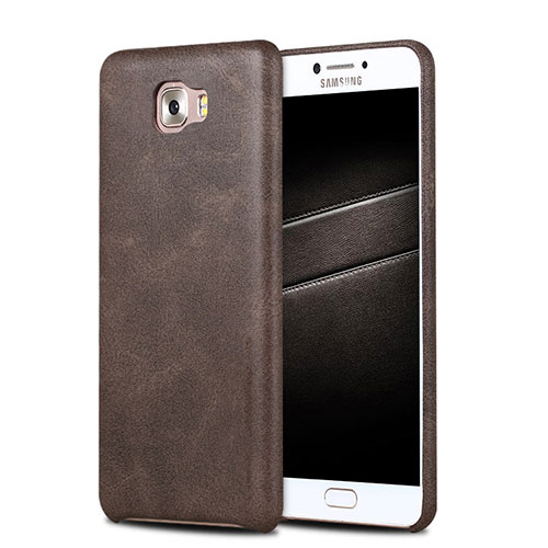 Soft Luxury Leather Snap On Case L01 for Samsung Galaxy C7 Pro C7010 Brown