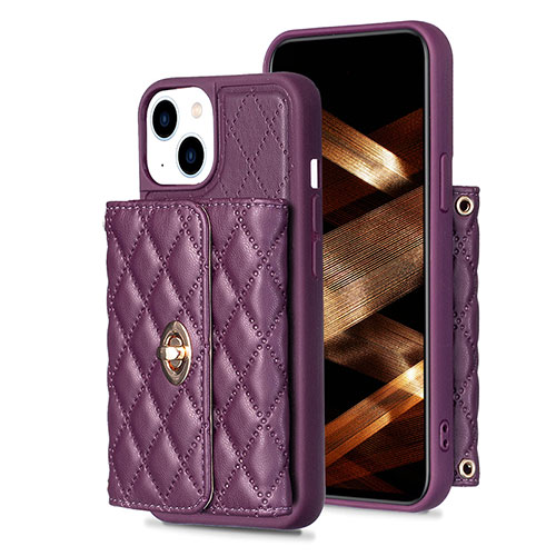 Soft Silicone Gel Leather Snap On Case Cover BF1 for Apple iPhone 14 Plus Purple