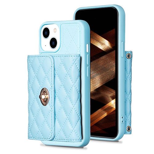 Soft Silicone Gel Leather Snap On Case Cover BF1 for Apple iPhone 15 Blue