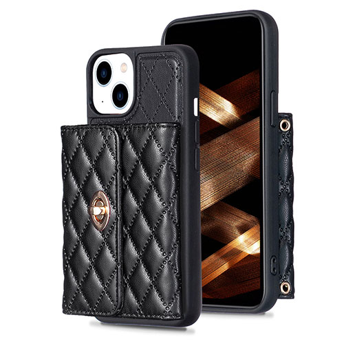 Soft Silicone Gel Leather Snap On Case Cover BF1 for Apple iPhone 15 Plus Black