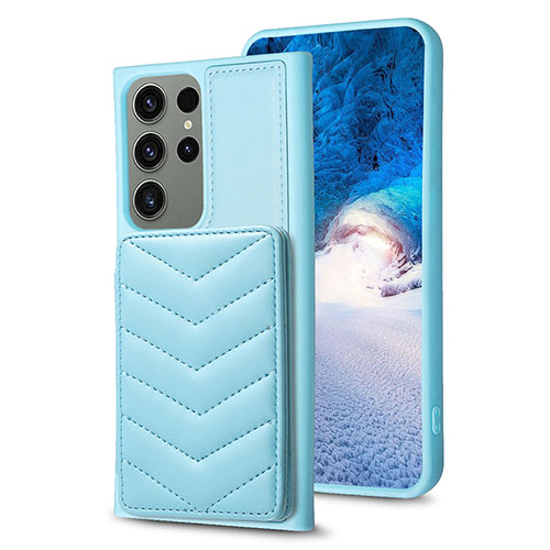 Soft Silicone Gel Leather Snap On Case Cover BF1 for Samsung Galaxy S23 Ultra 5G Mint Blue