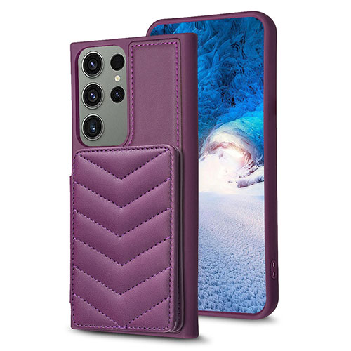 Soft Silicone Gel Leather Snap On Case Cover BF1 for Samsung Galaxy S23 Ultra 5G Purple