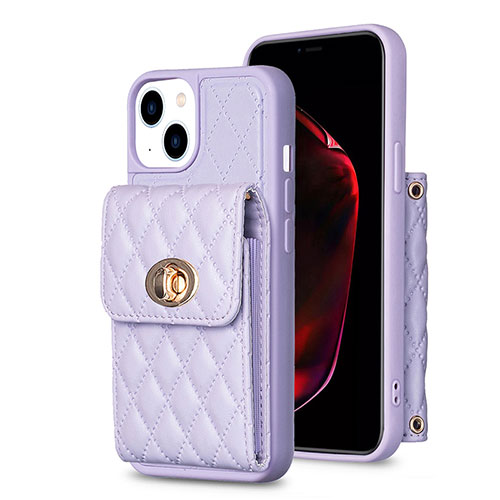 Soft Silicone Gel Leather Snap On Case Cover BF2 for Apple iPhone 15 Clove Purple