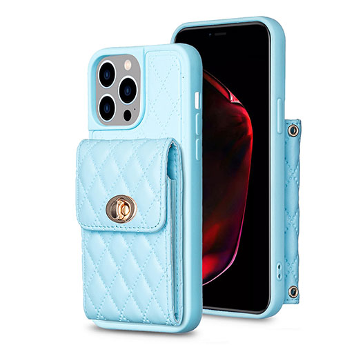 Soft Silicone Gel Leather Snap On Case Cover BF2 for Apple iPhone 15 Pro Max Blue