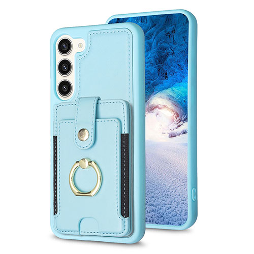 Soft Silicone Gel Leather Snap On Case Cover BF2 for Samsung Galaxy S23 Plus 5G Mint Blue