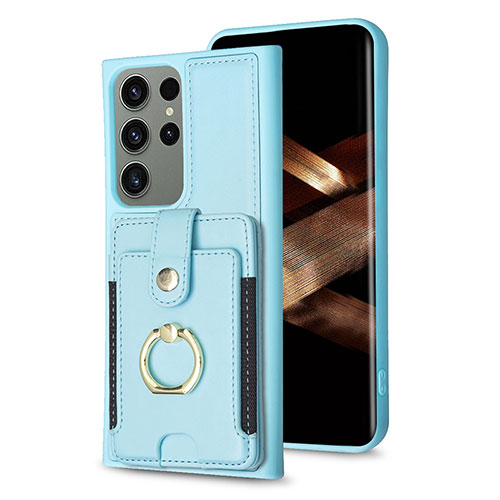 Soft Silicone Gel Leather Snap On Case Cover BF2 for Samsung Galaxy S25 Ultra 5G Mint Blue