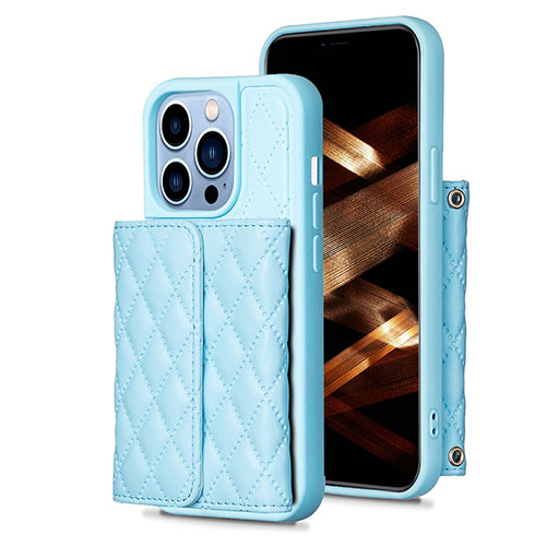 Soft Silicone Gel Leather Snap On Case Cover BF3 for Apple iPhone 13 Pro Max Blue