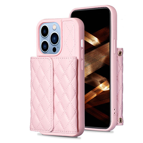 Soft Silicone Gel Leather Snap On Case Cover BF3 for Apple iPhone 13 Pro Max Rose Gold