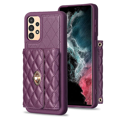 Soft Silicone Gel Leather Snap On Case Cover BF3 for Samsung Galaxy A13 4G Purple