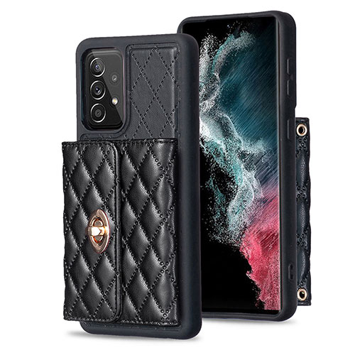 Soft Silicone Gel Leather Snap On Case Cover BF3 for Samsung Galaxy A52 4G Black