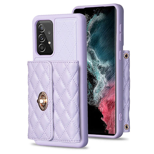Soft Silicone Gel Leather Snap On Case Cover BF3 for Samsung Galaxy A52 4G Clove Purple