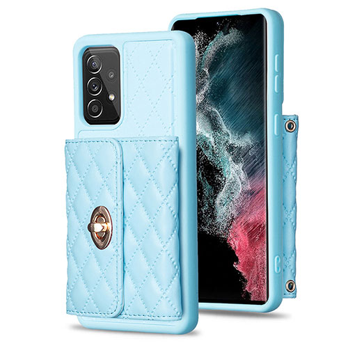Soft Silicone Gel Leather Snap On Case Cover BF3 for Samsung Galaxy A52 4G Sky Blue