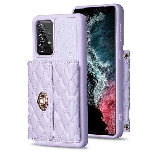 Soft Silicone Gel Leather Snap On Case Cover BF3 for Samsung Galaxy A52s 5G Clove Purple