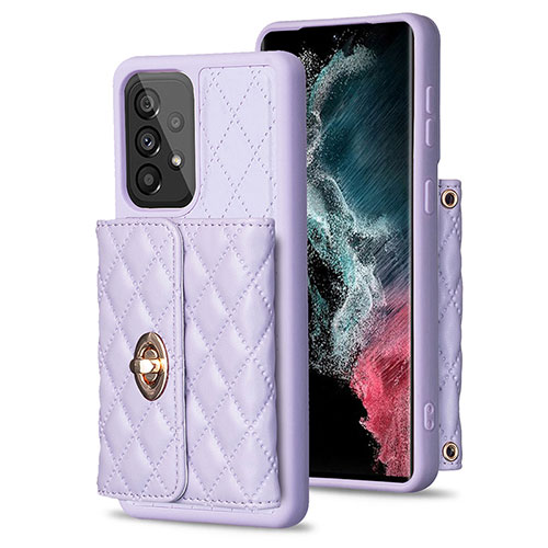 Soft Silicone Gel Leather Snap On Case Cover BF3 for Samsung Galaxy A53 5G Clove Purple