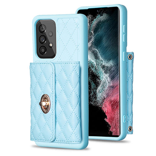 Soft Silicone Gel Leather Snap On Case Cover BF3 for Samsung Galaxy A53 5G Sky Blue