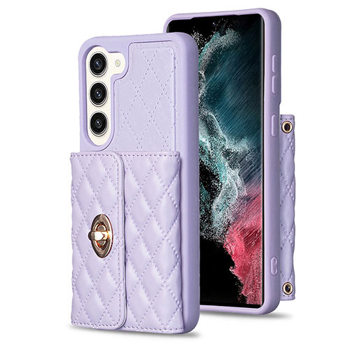 Soft Silicone Gel Leather Snap On Case Cover BF3 for Samsung Galaxy S22 5G Clove Purple