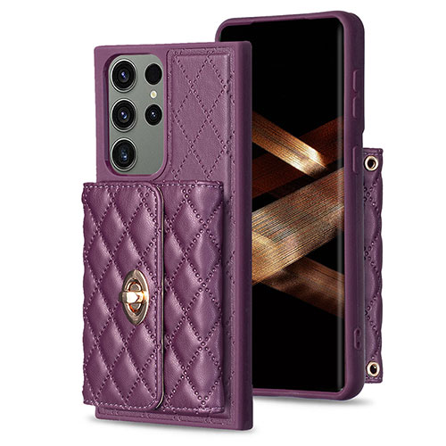 Soft Silicone Gel Leather Snap On Case Cover BF3 for Samsung Galaxy S24 Ultra 5G Purple