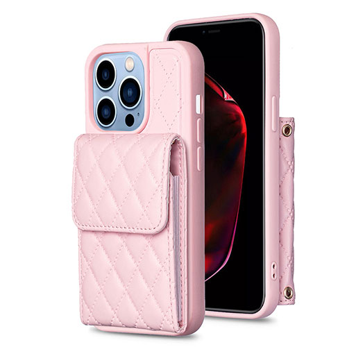 Soft Silicone Gel Leather Snap On Case Cover BF4 for Apple iPhone 13 Pro Rose Gold