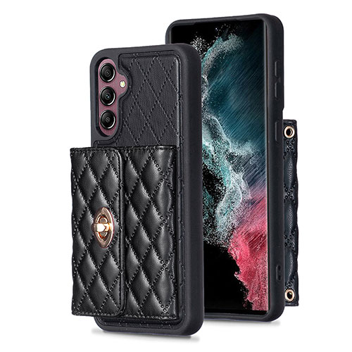 Soft Silicone Gel Leather Snap On Case Cover BF4 for Samsung Galaxy A14 4G Black