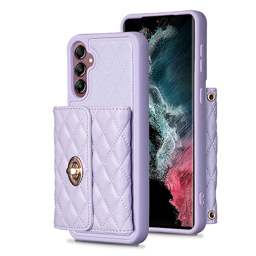 Soft Silicone Gel Leather Snap On Case Cover BF4 for Samsung Galaxy A14 4G Clove Purple