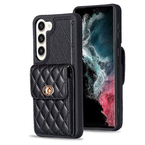 Soft Silicone Gel Leather Snap On Case Cover BF4 for Samsung Galaxy S22 Plus 5G Black