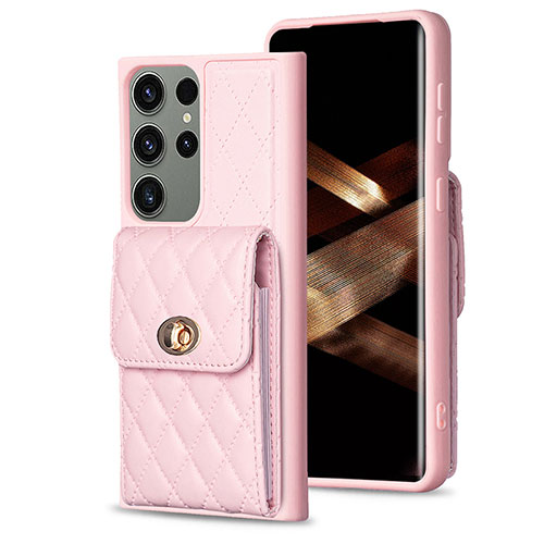 Soft Silicone Gel Leather Snap On Case Cover BF4 for Samsung Galaxy S24 Ultra 5G Rose Gold