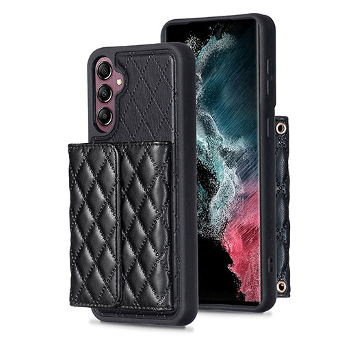 Soft Silicone Gel Leather Snap On Case Cover BF5 for Samsung Galaxy A14 4G Black