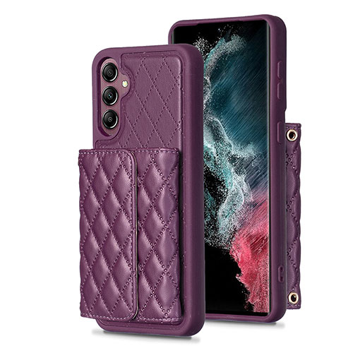 Soft Silicone Gel Leather Snap On Case Cover BF5 for Samsung Galaxy A14 4G Purple