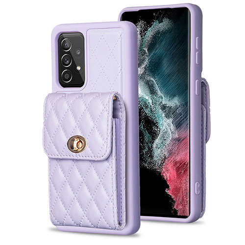 Soft Silicone Gel Leather Snap On Case Cover BF5 for Samsung Galaxy A52 4G Clove Purple