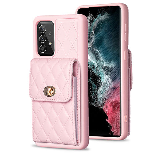 Soft Silicone Gel Leather Snap On Case Cover BF5 for Samsung Galaxy A52 4G Rose Gold