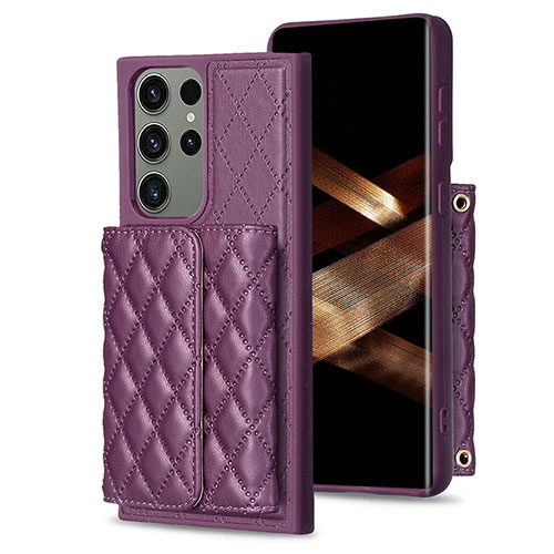 Soft Silicone Gel Leather Snap On Case Cover BF5 for Samsung Galaxy S24 Ultra 5G Purple