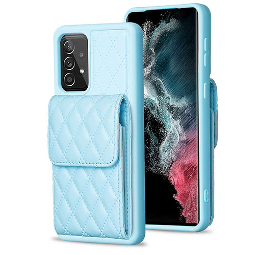 Soft Silicone Gel Leather Snap On Case Cover BF6 for Samsung Galaxy A52 4G Sky Blue