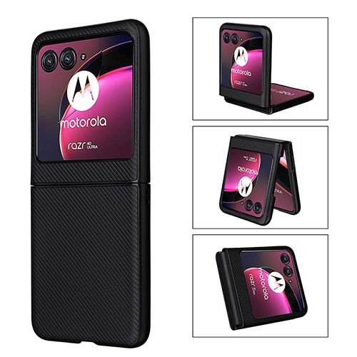 Soft Silicone Gel Leather Snap On Case Cover BY3 for Motorola Moto Razr 40 Ultra 5G Black