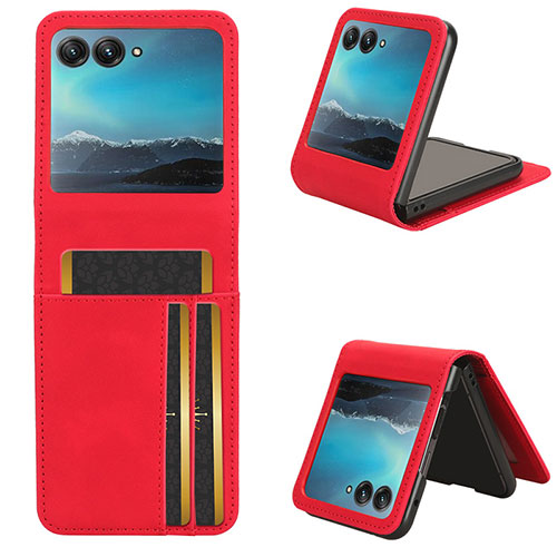 Soft Silicone Gel Leather Snap On Case Cover BY4 for Motorola Moto Razr 40 Ultra 5G Red